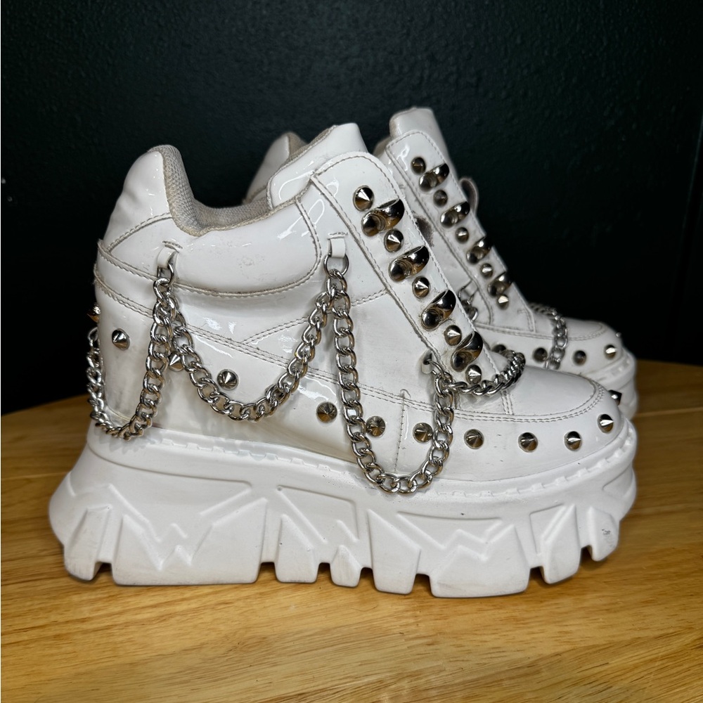 Anthony Wang Studded White Platform Sneakers